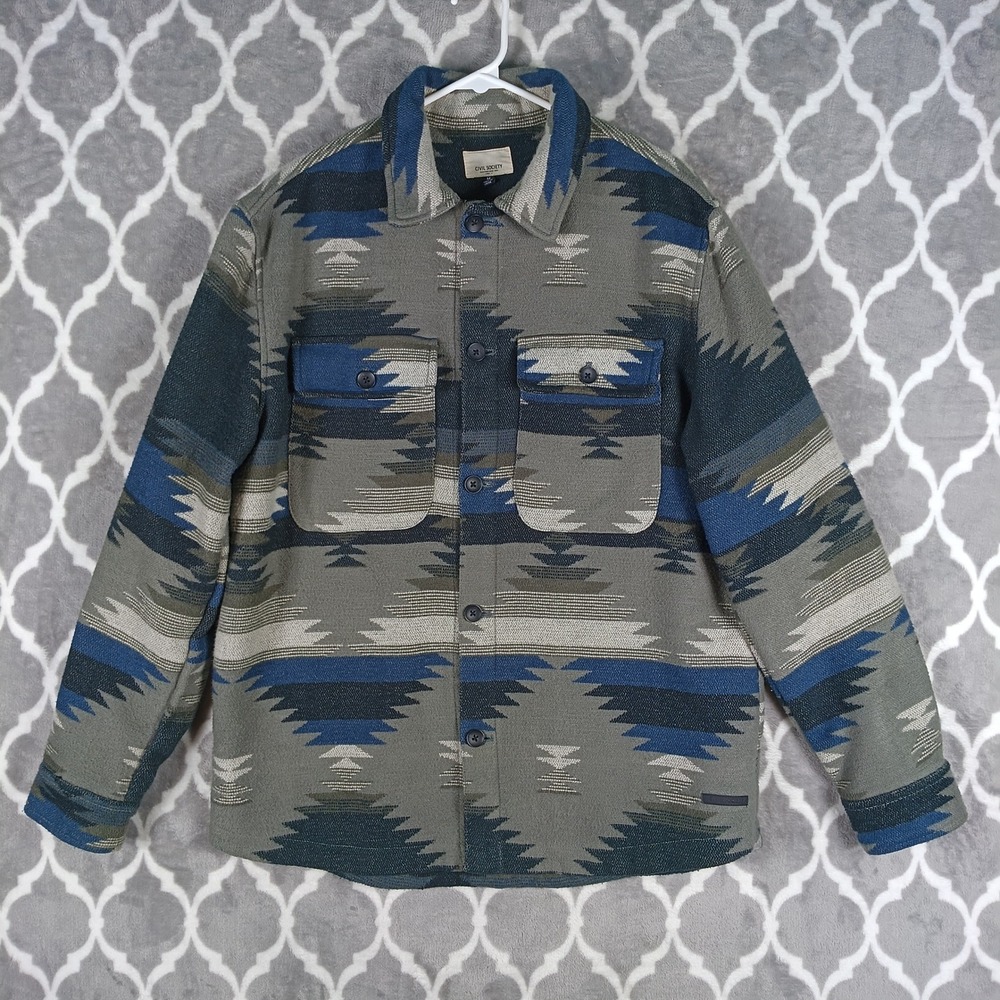 Civil Society Shirt Jacket Men Medium Gray Blue Southwestern Aztec Shacket